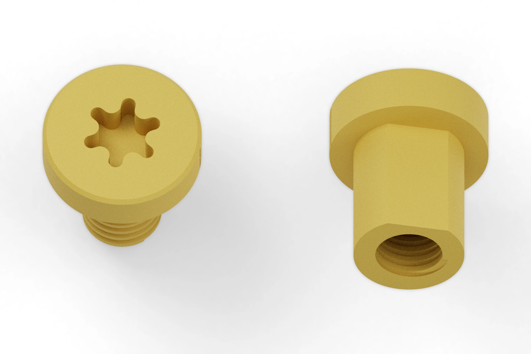 Screw sets · 2 sets — 2 sets · 2 male + 2 female · Gold Cerakote · Assembled front view