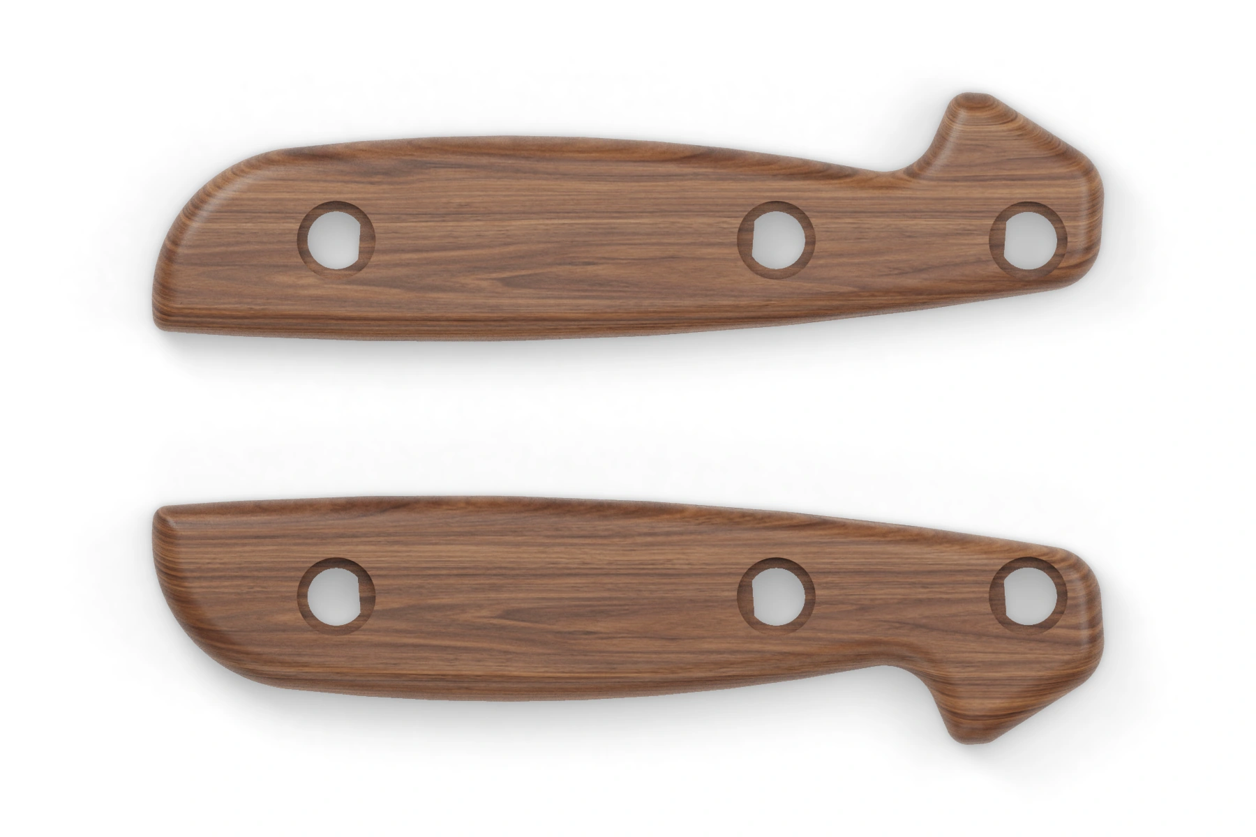 Round Long — Walnut · Uncoated · 2 handles · Assembled front view