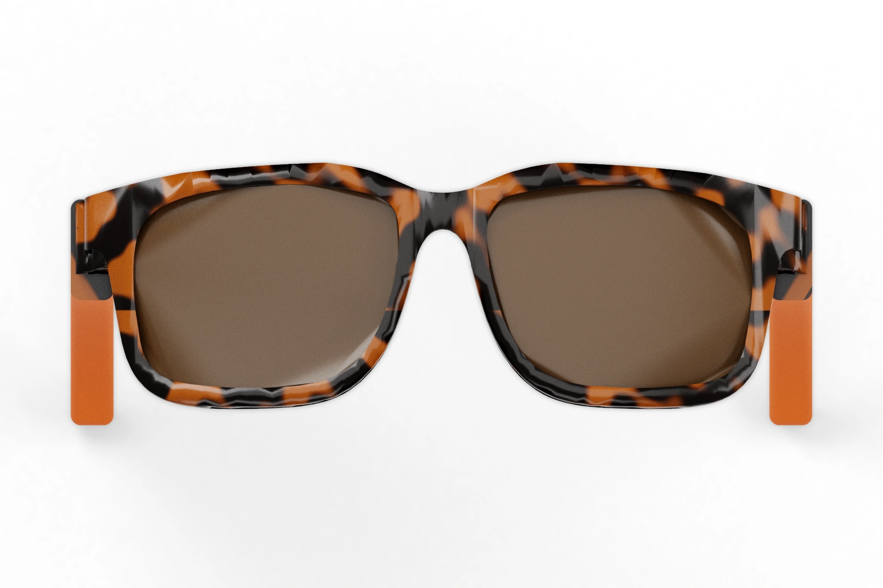Owl · Tortoiseshell — Tortoiseshell acetate · Orange rear arms · Assembled front view