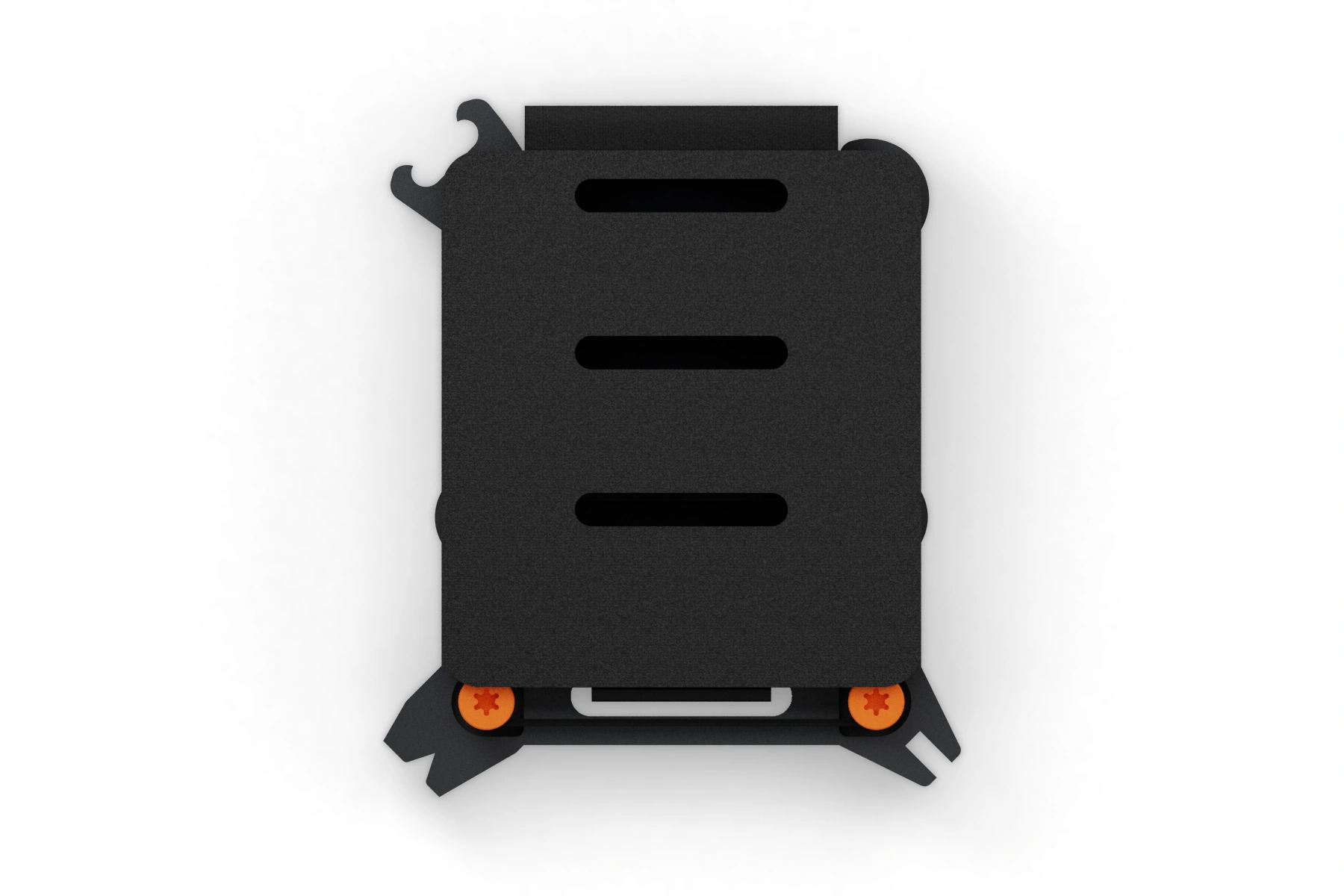 Oyster · Tool — 316 stainless steel · Graphite Black Cerakote frame · Hunter Orange Cerakote screws · Tool Velcro · Assembled front view