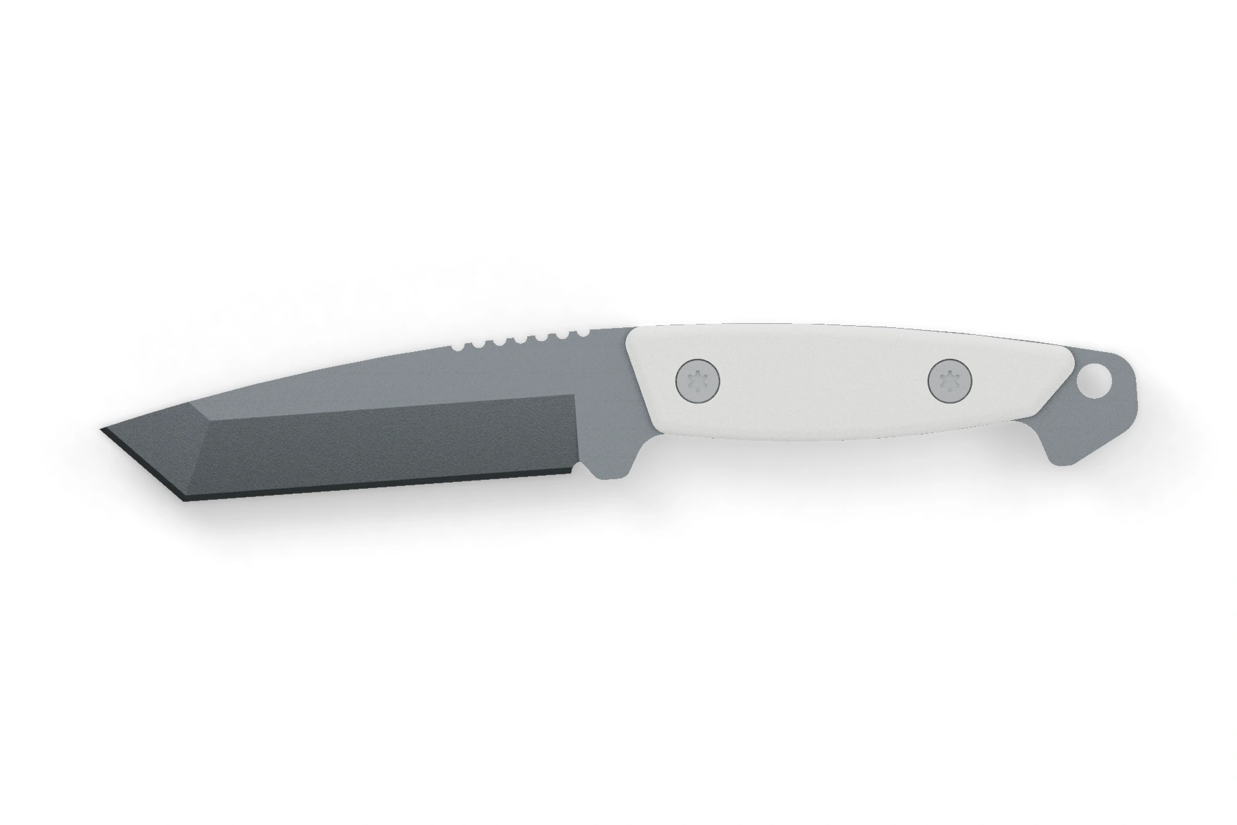 Wolf · Standard box — Sleipner · tanto · Tungsten Cerakote · Cubic handle · Uncoated screws · Assembled front view