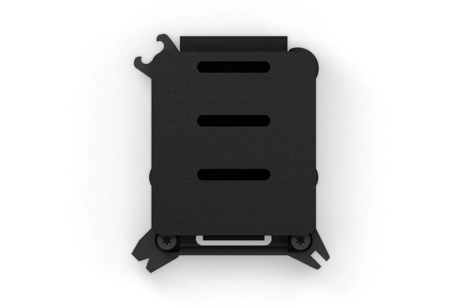 Oyster · Graphite tool wallet — 7075 aluminium · Graphite Black Cerakote frame · Graphite Black Cerakote screws · Tool Velcro · Assembled front view