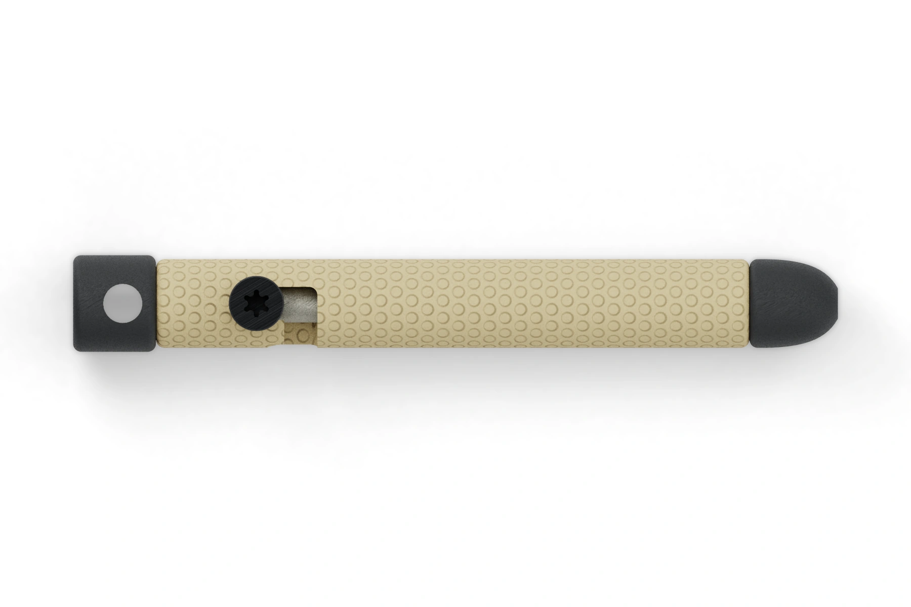 Siphonophore · Lanyard — 316 stainless steel · Desert Sand Cerakote body · Graphite Black Cerakote front tip · lanyard cap · Graphite Black Cerakote cap · Graphite Black Cerakote bolt · Assembled front view