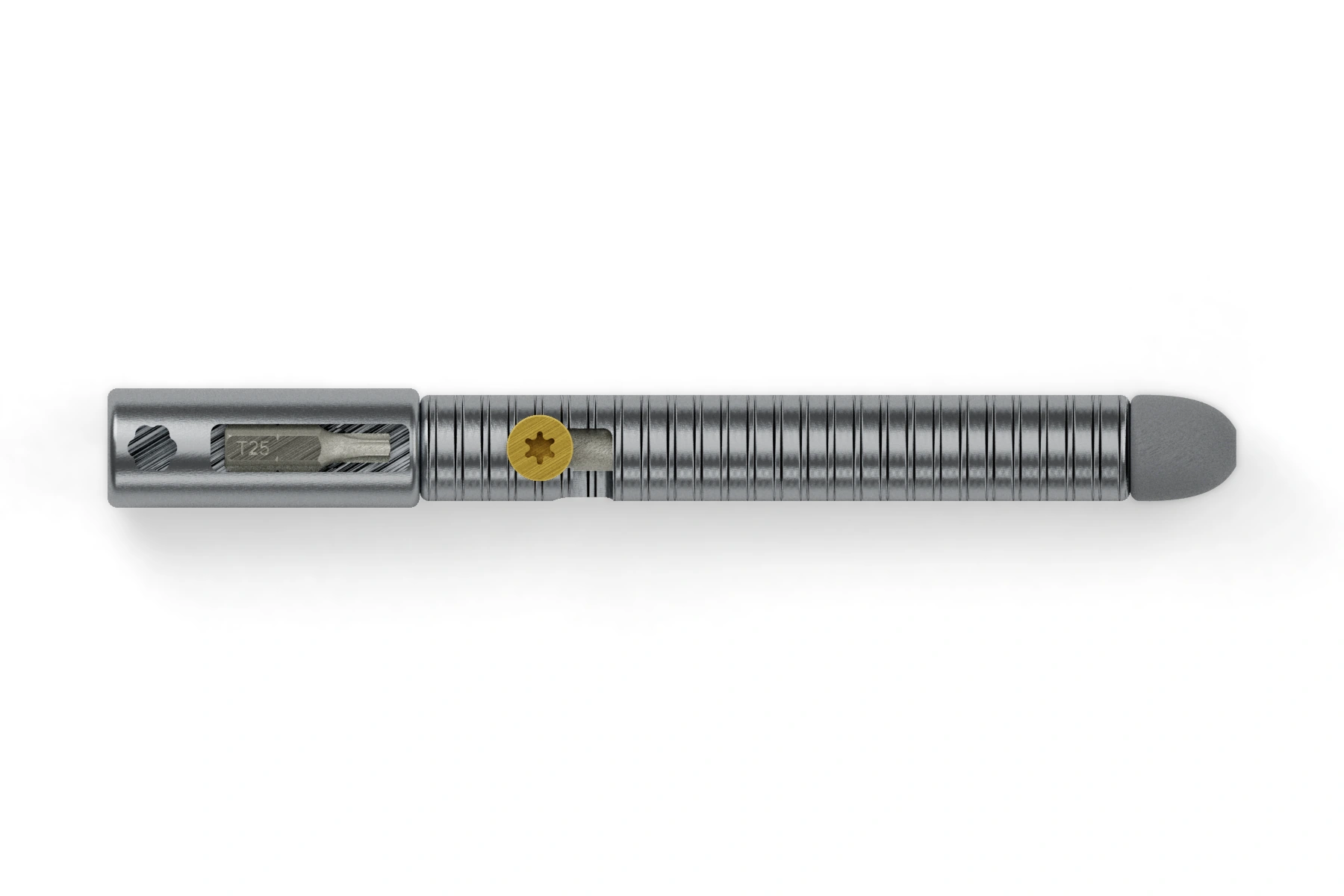 Siphonophore · Tool cap — 316 stainless steel · Uncoated body · Tungsten Cerakote front tip · tool cap · Uncoated cap · Gold Cerakote bolt · Assembled front view